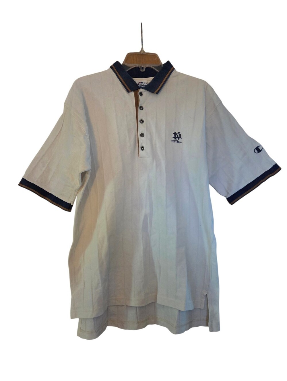Champion Authentic White/Navy Polo Shirt Embrodiered Notre Dame Size Large